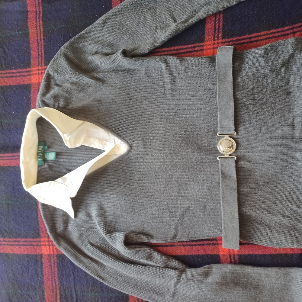 Ralph Lauren Gray Sweater with White Collar and Belt